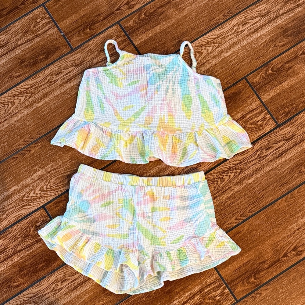 Colorful Ruffled Tie Dyed Two-Piece Set
